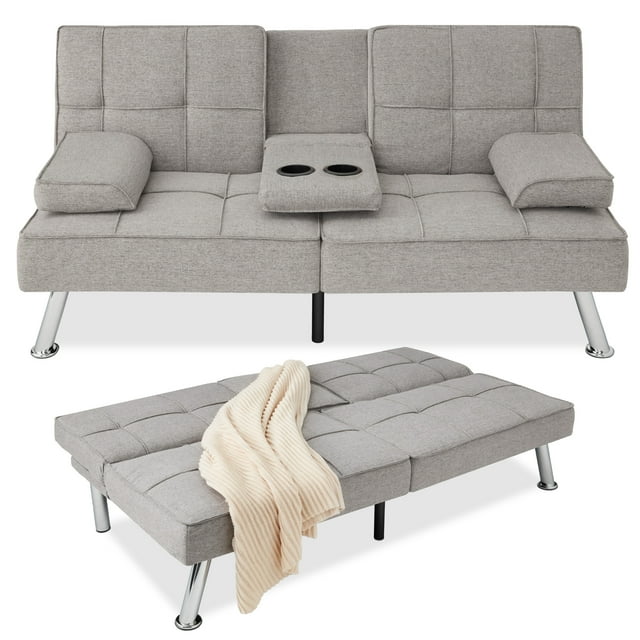 Best Choice Convertible Futon Sofa Bed, Removable Armrests, Metal Legs