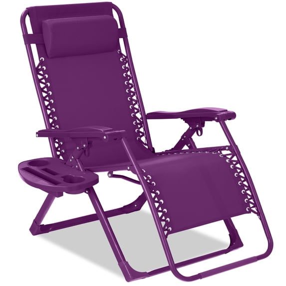 Best Choice Products Monochromatic Zero Gravity Chair, Folding Patio Recliner w/Side Tray, Headrest - Amethyst