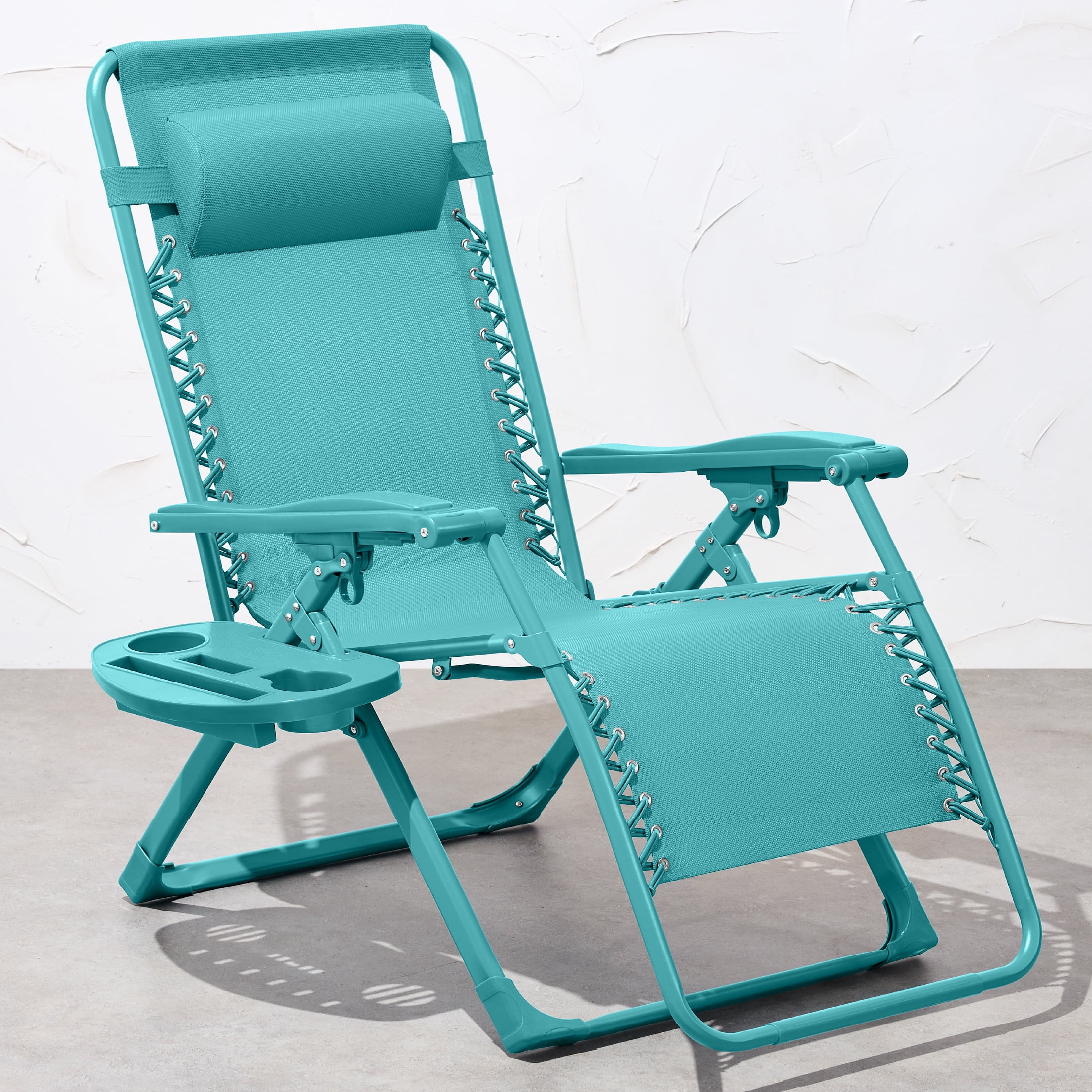 Caribbean Blue Steel Zero Gravity Beach Lounger with Tray