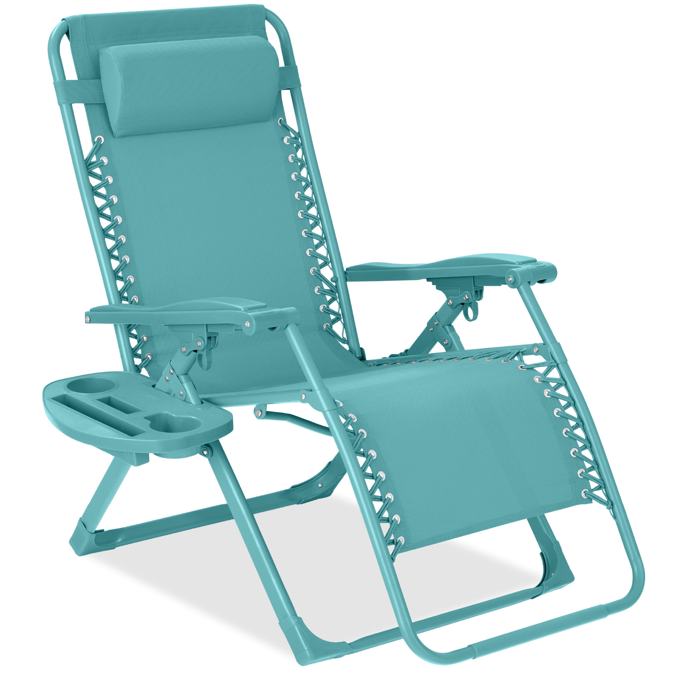 Caribbean Blue Steel Zero Gravity Beach Lounger with Tray
