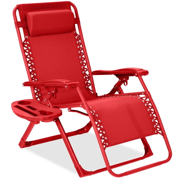 Best Choice Products Monochromatic Zero Gravity Chair, Folding Patio Recliner w/Side Tray, Headrest - Chili