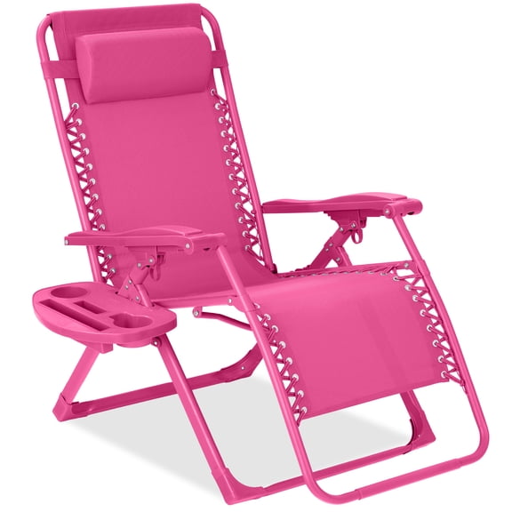 Best Choice Products Monochromatic Zero Gravity Chair, Folding Patio Recliner w/Side Tray, Headrest - Ultimate Pink