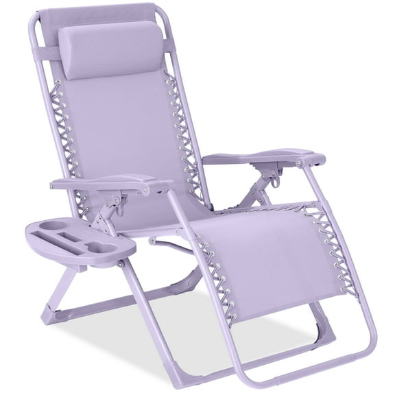 Best Choice Products Monochromatic Zero Gravity Chair, Folding Patio Recliner w/Side Tray, Headrest - Lavender