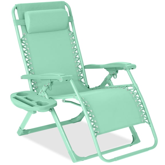 Best Choice Products Monochromatic Zero Gravity Chair, Folding Patio Recliner w/Side Tray, Headrest - Mint