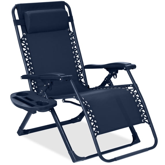 Best Choice Products Monochromatic Zero Gravity Chair, Folding Patio Recliner w/Side Tray, Headrest - Navy