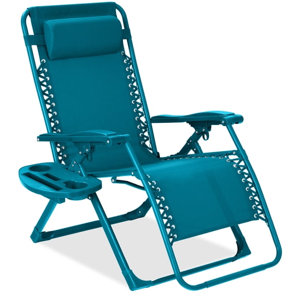 Best Choice Products Monochromatic Zero Gravity Chair, Folding Patio Recliner w/Side Tray, Headrest - Peacock