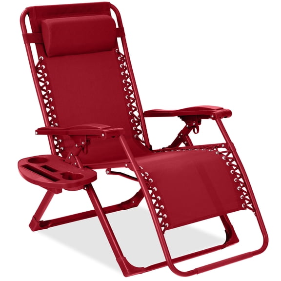 Best Choice Products Monochromatic Zero Gravity Chair, Folding Patio Recliner w/Side Tray, Headrest - Ruby