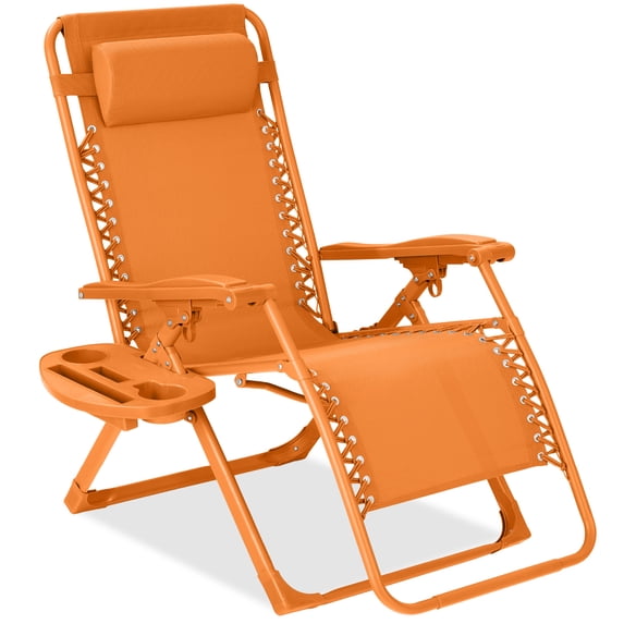 Best Choice Products Monochromatic Zero Gravity Chair, Folding Patio Recliner w/Side Tray, Headrest - Tangerine