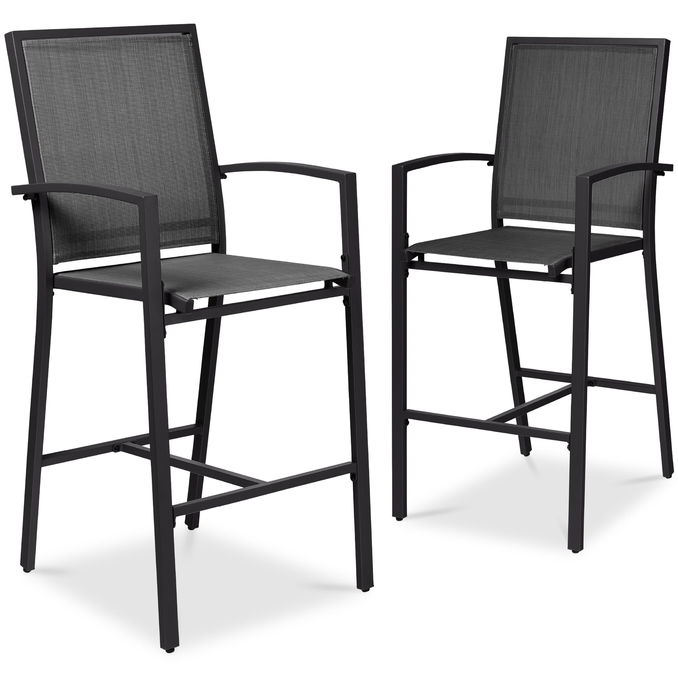 Walmart Deal of Best Choice Products Outdoor Barstools Set of 2, Bar Height Patio Chairs w/ All-Weather Mesh - Black/Black