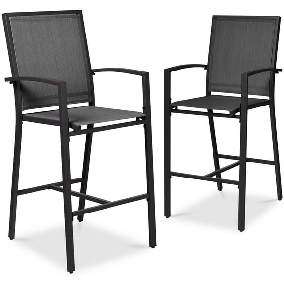 Best Choice Products Outdoor Barstools Set of 2, Bar Height Patio Chairs w/ All-Weather Mesh - Black/Black
