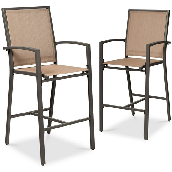Best Choice Products Outdoor Barstools Set of 2, Bar Height Patio Chairs w/ All-Weather Mesh - Brown/Light Brown