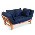 thumbnail image 1 of Best Choice Products Outdoor Convertible Acacia Wood Futon Sofa w/ Pullout Tray, 4 Pillows, All-Weather Cushion - Navy, 1 of 7