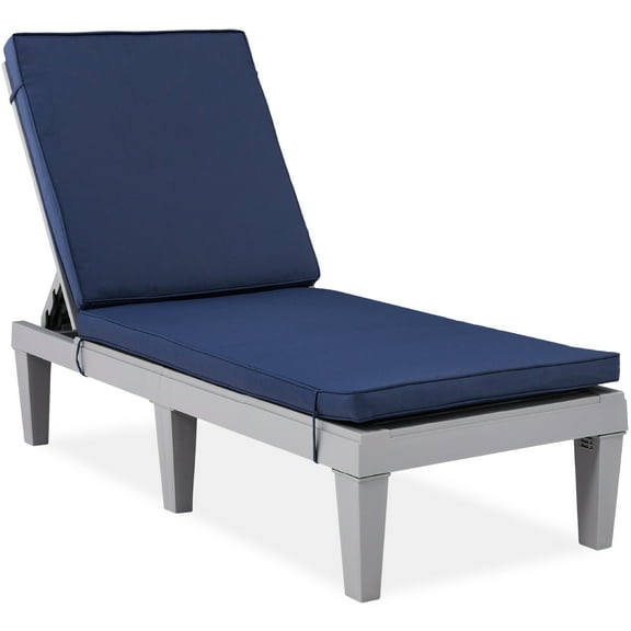 Best Choice Products Outdoor Lounge Chair, Resin Patio Chaise Lounger w/ Seat Cushion, 5 Positions - Gray/Navy