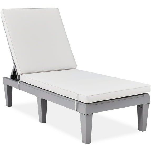 Best Choice Products Outdoor Lounge Chair, Resin Patio Chaise Lounger w/ Seat Cushion, 5 Positions - Gray/White Sand