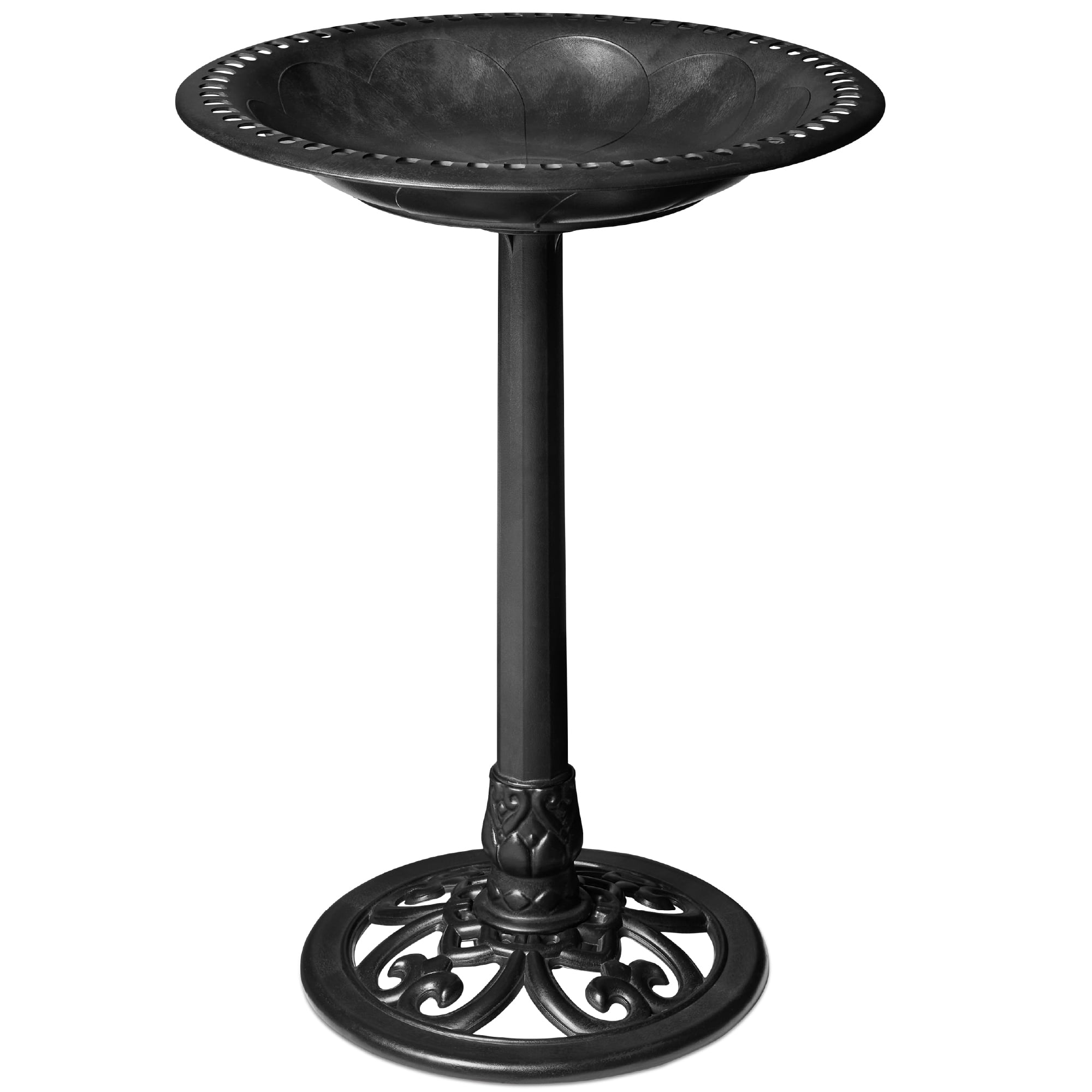 Best Choice Products Outdoor Rustic Pedestal Bird Bath Accent for Garden, Yard w/ Fleur-de-Lis Accents - Black