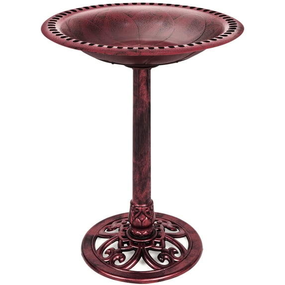 Best Choice Products Outdoor Rustic Pedestal Bird Bath Accent for Garden, Yard w/ Fleur-de-Lis Accents - Cherry Red