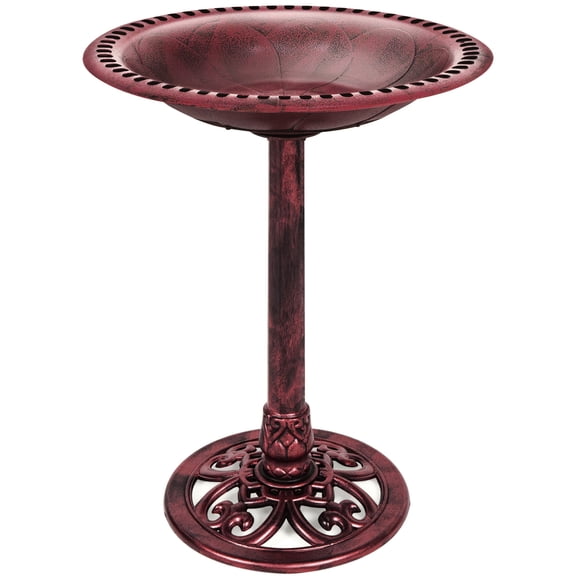 Best Choice Products Outdoor Rustic Pedestal Bird Bath Accent for Garden, Yard w/ Fleur-de-Lis Accents - Cherry Red