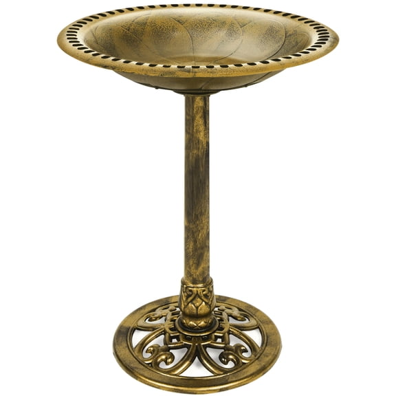 Best Choice Products Outdoor Rustic Pedestal Bird Bath Accent for Garden, Yard w/ Fleur-de-Lis Accents - Gold