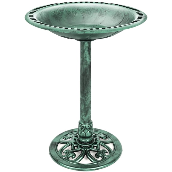 Best Choice Products Outdoor Rustic Pedestal Bird Bath Accent for Garden, Yard w/ Fleur-de-Lis Accents - Mint Green