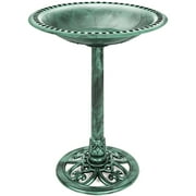 Best Choice Products Outdoor Rustic Pedestal Bird Bath Accent for Garden, Yard w/ Fleur-de-Lis Accents Green