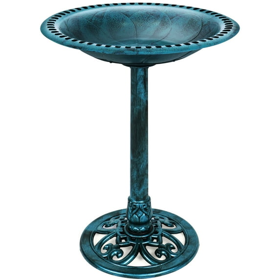 Best Choice Products Outdoor Rustic Pedestal Bird Bath Accent for Garden, Yard w/ Fleur-de-Lis Accents - Peacock Blue