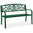 thumbnail image 1 of Best Choice Products Outdoor Steel Bench Garden Patio Porch Furniture w/ Floral Design Backrest - Dark Green, 1 of 8