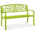 thumbnail image 1 of Best Choice Products Outdoor Steel Bench Garden Patio Porch Furniture w/ Floral Design Backrest - Lime Green, 1 of 8
