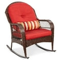 thumbnail image 1 of Best Choice Products Outdoor Wicker Rocking Chair for Patio, Porch w/ Steel Frame, Weather-Resistant Cushions - Red, 1 of 7