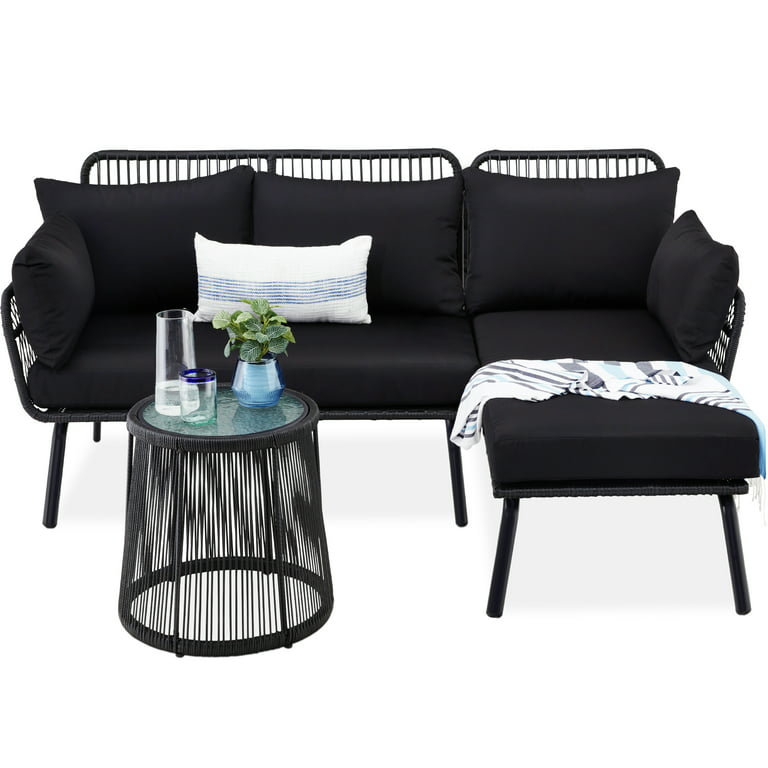 Best Choice Products Outdoor Woven Rope Sectional Patio Furniture, L-Shaped  Conversation Set w/ Table - Black