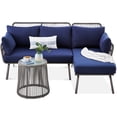 thumbnail image 1 of Best Choice Products Outdoor Woven Rope Sectional Patio Furniture, L-Shaped Conversation Set w/ Table - Gray/Navy, 1 of 8