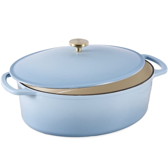 Best Choice Products Oval 7.5 Quart Cast-Iron Dutch Oven, Heavy-Duty w/ Enamel, Side Handles - Cornflower Blue