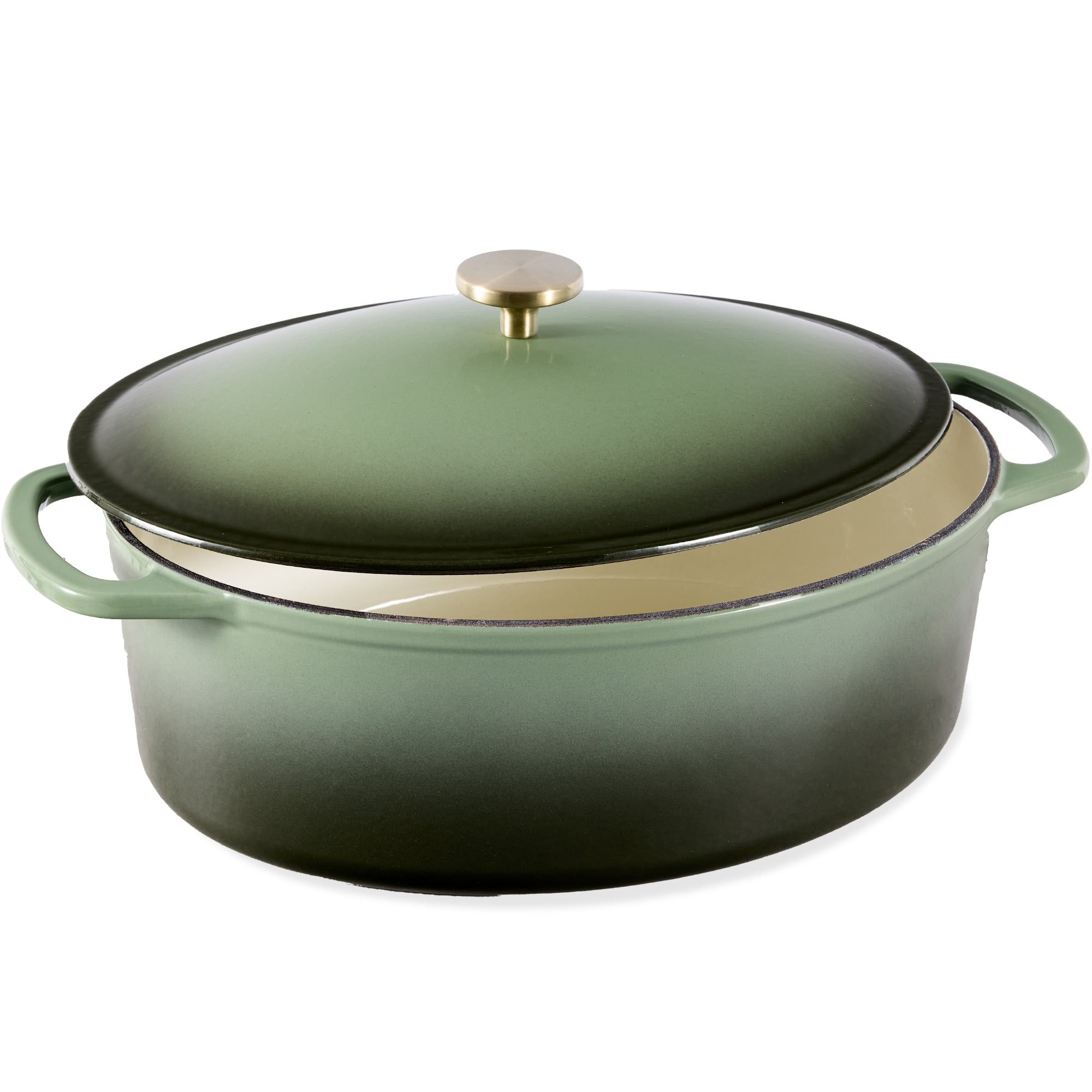 Best Choice Products Oval 7.5 Quart Cast-Iron Dutch Oven, Heavy-Duty w/ Enamel, Side Handles - Deep Olive Green