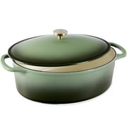 Best Choice Products Oval 7.5 Quart Cast-Iron Dutch Oven, Heavy-Duty w/ Enamel, Side Handles - Deep Olive Green