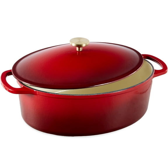Best Choice Products Oval 7.5 Quart Cast-Iron Dutch Oven, Heavy-Duty w/ Enamel, Side Handles - Red