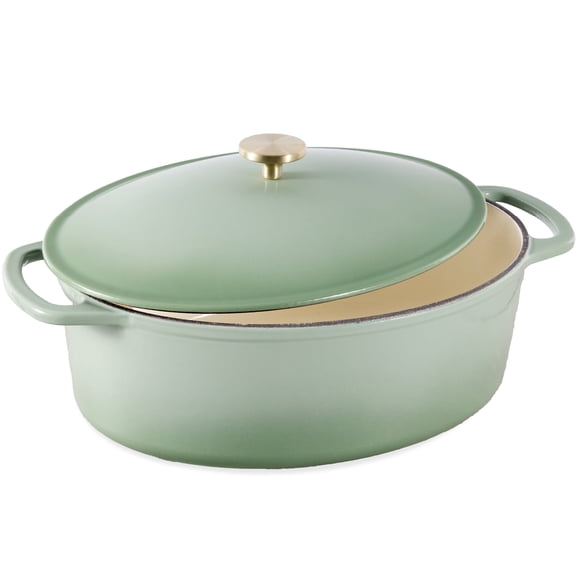 Best Choice Products Oval 7.5 Quart Cast-Iron Dutch Oven, Heavy-Duty w/ Enamel, Side Handles - Sage Green