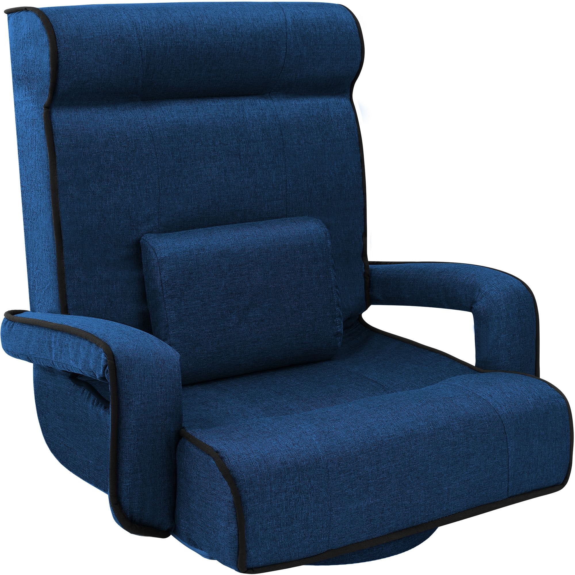 FORCLOVER Blue Leather Reclining Swivel Game Chair with Adjustable Arms and Lumbar Massage Cushion