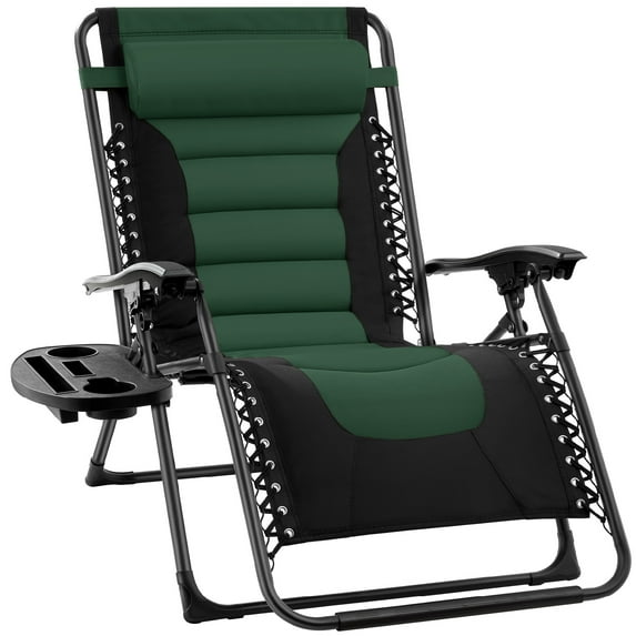 Best Choice Products Oversized Padded Zero Gravity Chair, Folding Outdoor Patio Recliner w/ Side Tray - Forest Green