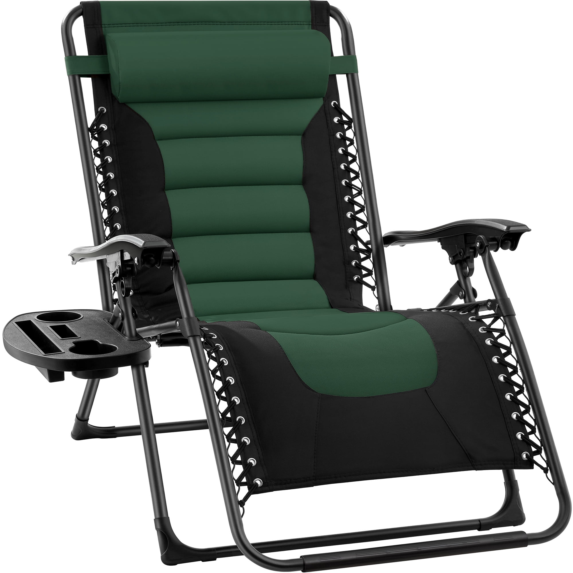 Oversized Black and Forest Green Padded Zero Gravity Recliner with Tray