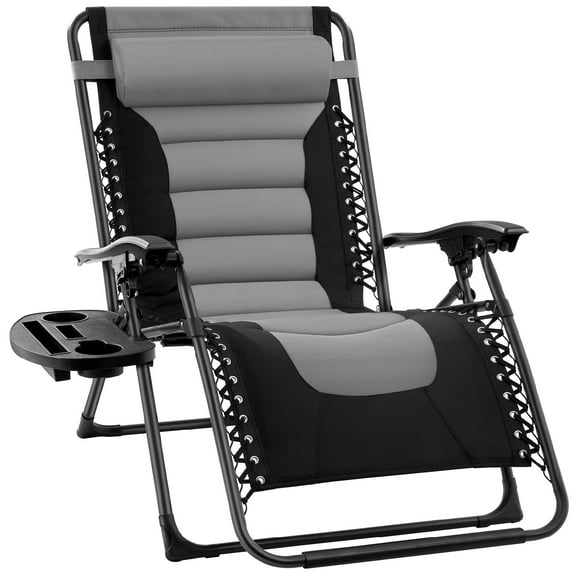 Best Choice Products Oversized Padded Zero Gravity Chair, Folding Outdoor Patio Recliner w/ Side Tray - Gray