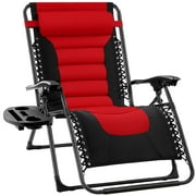 Best Choice Products Oversized Padded Zero Gravity Chair, Folding Outdoor Patio Recliner w/ Side Tray - Red