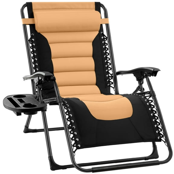 Best Choice Products Oversized Padded Zero Gravity Chair, Folding Outdoor Patio Recliner w/ Side Tray - Tan