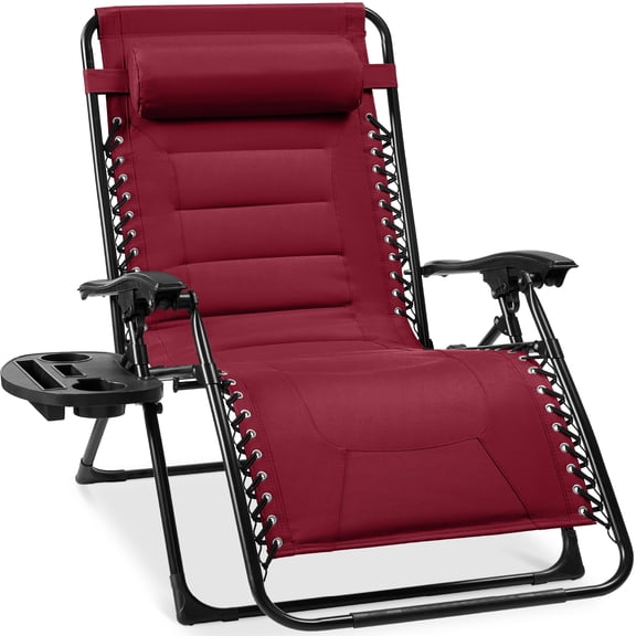 Best Choice Products Oversized Padded Zero Gravity Chair, Folding Outdoor Patio Recliner w/ Side Tray - Burgundy