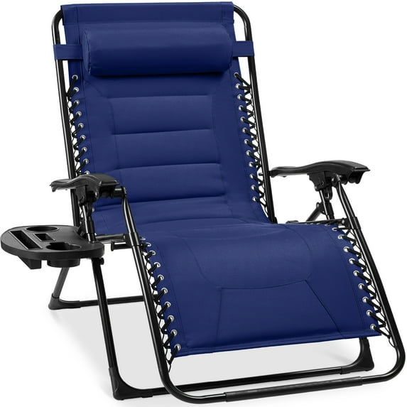 Best Choice Products Oversized Padded Zero Gravity Chair, Folding Outdoor Patio Recliner w/ Side Tray - Cobalt Blue