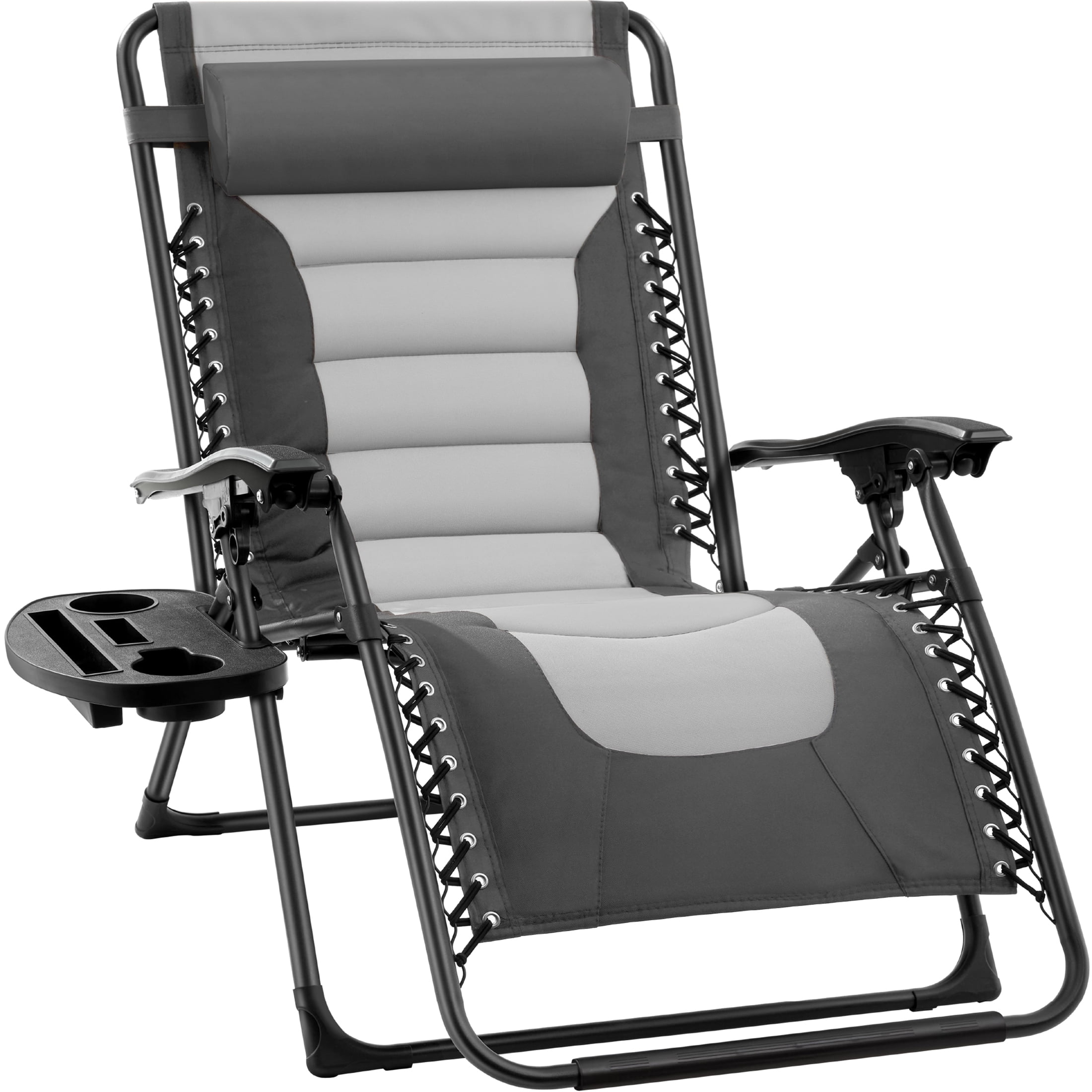 Best Choice Products Oversized Zero Gravity Chair, Folding Recliner w/ Removable Cushion, Side Tray - Woodland Brown