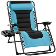 Best Choice Products Oversized Padded Zero Gravity Chair, Folding Outdoor Patio Recliner w/ Side Tray - Light Blue/Black