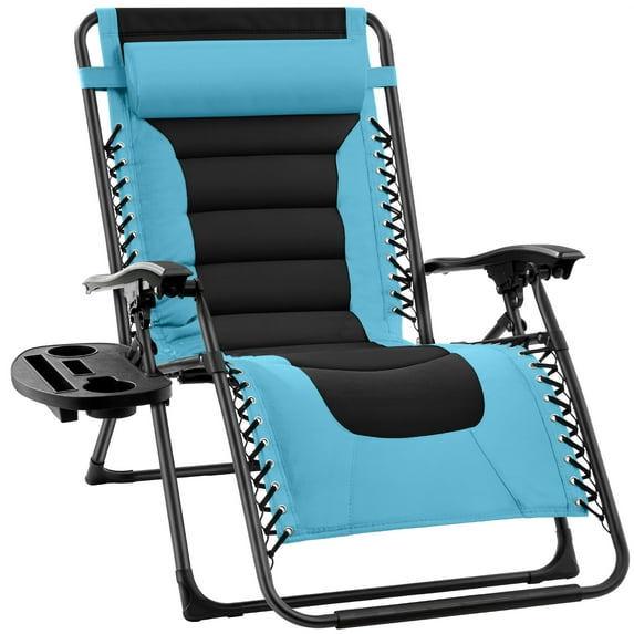 Best Choice Products Oversized Padded Zero Gravity Chair, Folding Outdoor Patio Recliner w/ Side Tray - Light Blue/Black
