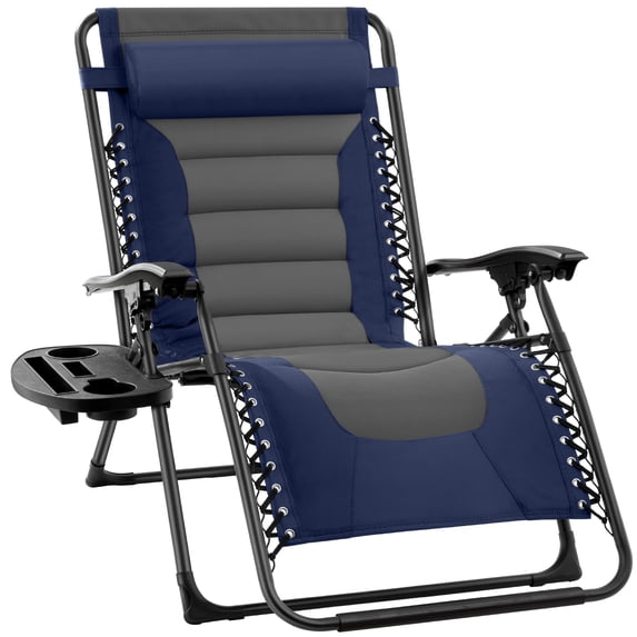 Best Choice Products Oversized Padded Zero Gravity Chair, Folding Outdoor Patio Recliner w/ Side Tray - Navy/Gray