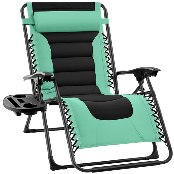 Best Choice Products Oversized Padded Zero Gravity Chair, Folding Outdoor Patio Recliner w/ Side Tray - Green/Black