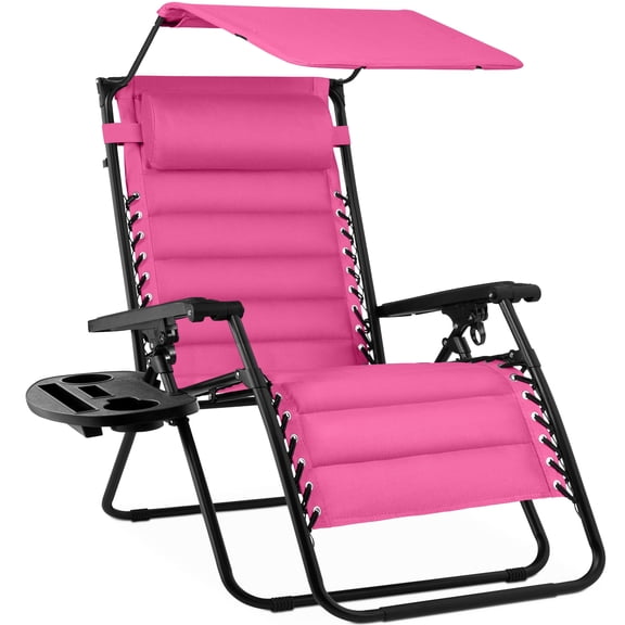 Best Choice Products Oversized Padded Zero Gravity Chair w/ Canopy Headrest Cup Holder Side Tray - Pink