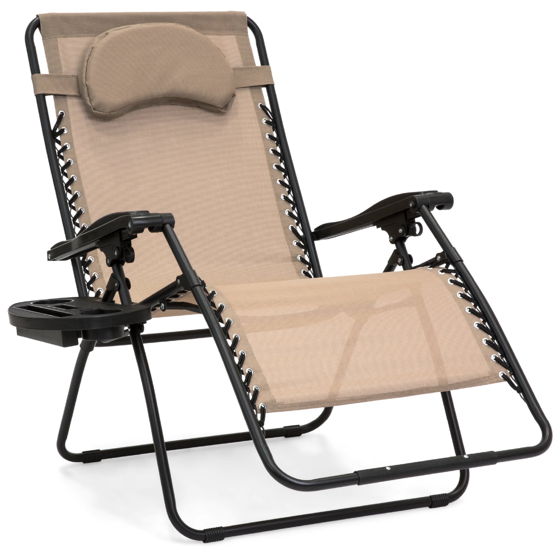 Best Choice Products Oversized Zero Gravity Chair, Folding Recliner w/ Removable Cushion, Side Tray - Fossil Gray